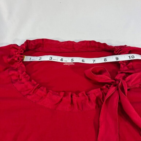 Ann Taylor Loft Women's Red Ruffled Boatneck Bow Top Size S - Picture 5 of 13